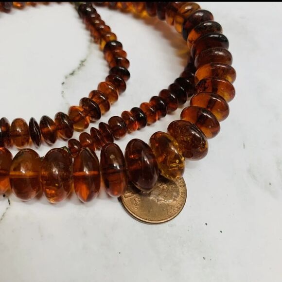 Vtg Carved Natural Baltic  Amber Graduated Disc Bead 38g 24” Necklace Rondelles - Picture 7 of 16